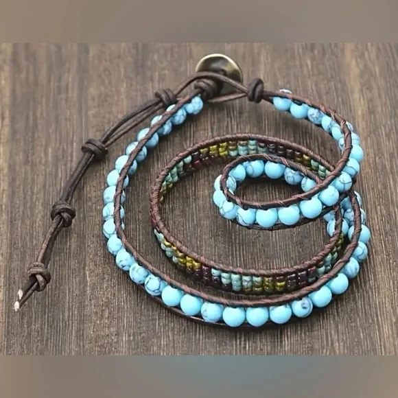 Adjustable Natural Stone and Bead Wrap Bracelet - Picture 2 of 2